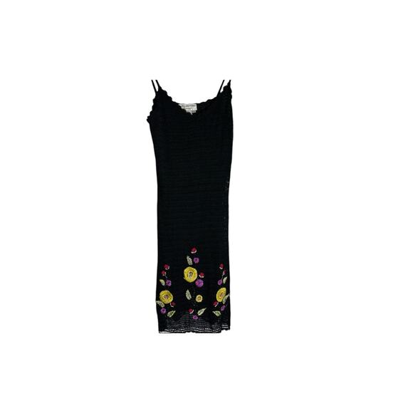 Papell Y2K Crochet Black Embroidered Beaded Floral Whimsigoth Fairy Slip Dress M - Picture 3 of 15
